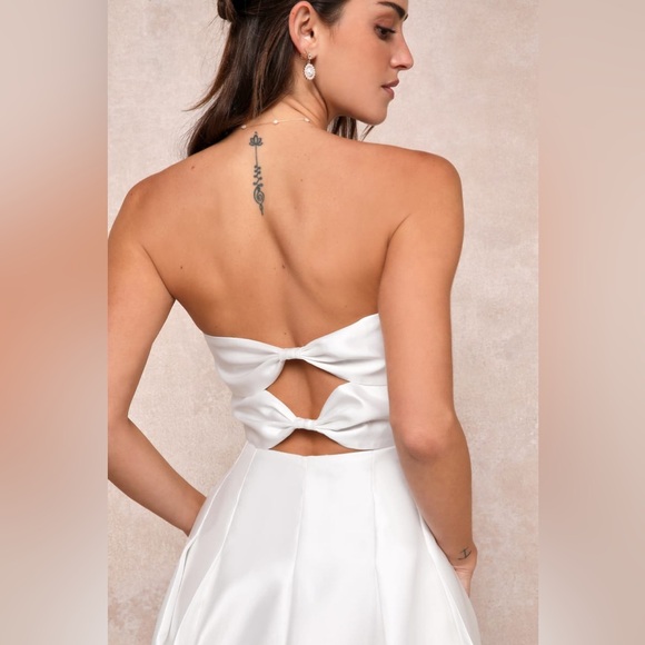 Lulus Pristine Love White Taffeta Strapless Long Maxi Dress With Pockets, Size L - Picture 2 of 16